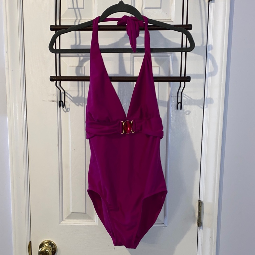 NWOT Catalina magenta one piece bathing suit, jewel accent